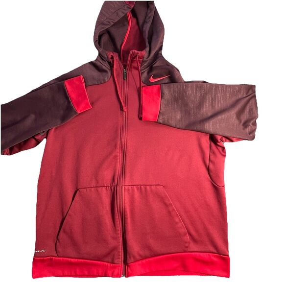 Nike Therma-Fit Hoodie XL Red Maroon Colorblock Sweatshirt Jacket Men’s Training - Picture 1 of 14